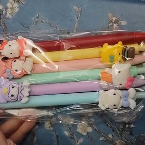 6 pc Sanrio large charm pen pack hello kitty melody pochacco kuromi cinnamoroll